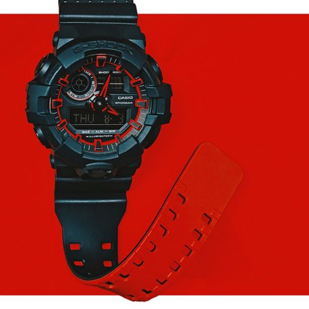 Casio G-SHOCK Super Illuminator Black & Neon Red Men's Watch - GA700SE-1A4