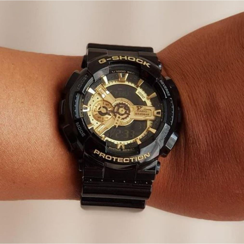 Casio G-SHOCK X-Large Black Resin Gold Dial Analogue-Digital Men's Watch - GA110GB-1