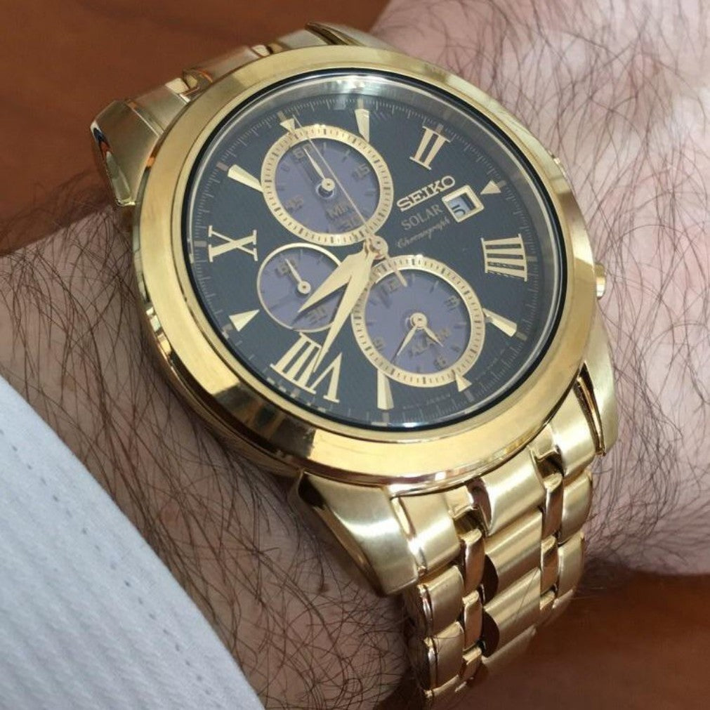Seiko Le Grand Sport Gold Solar Chronograph Men's Watch - SSC196P-9