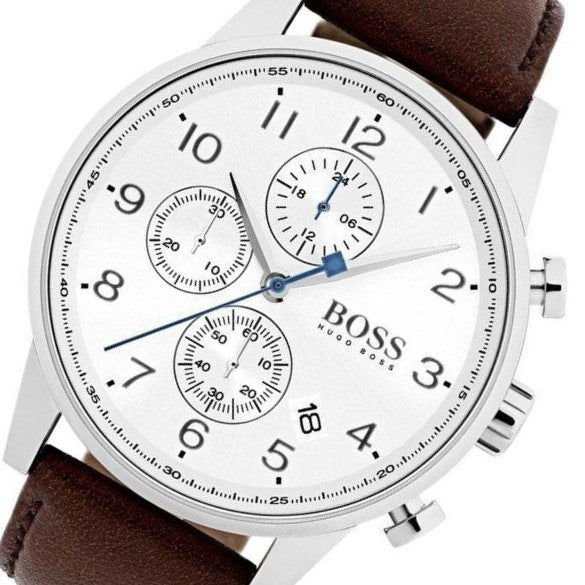 Hugo Boss Navigator Brown Leather Chronograph Men's Watch - 1513495
