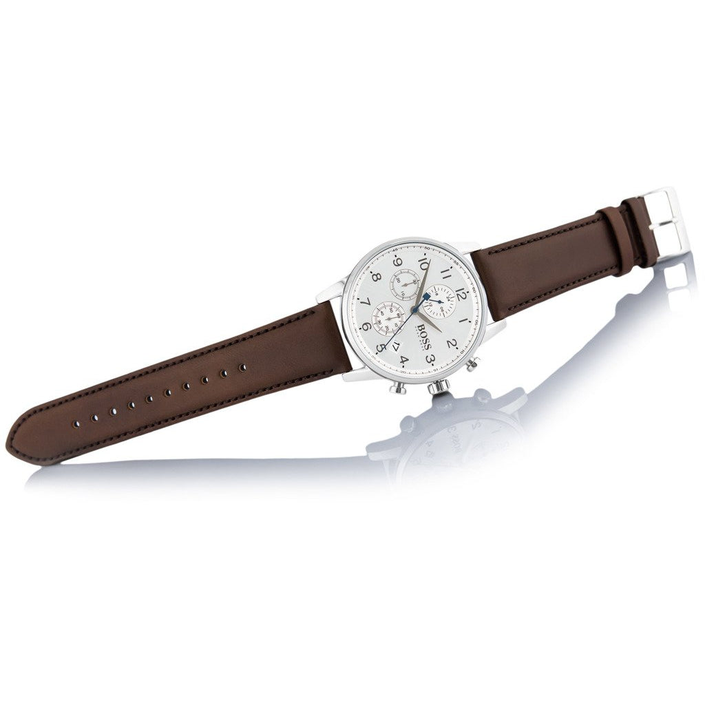 Hugo Boss Navigator Brown Leather Chronograph Men's Watch - 1513495