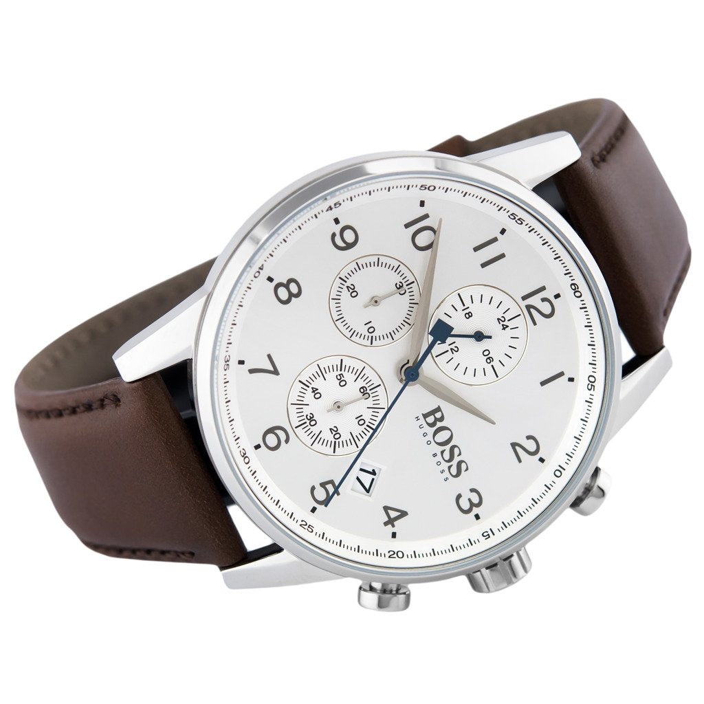 Hugo Boss Navigator Brown Leather Chronograph Men's Watch - 1513495