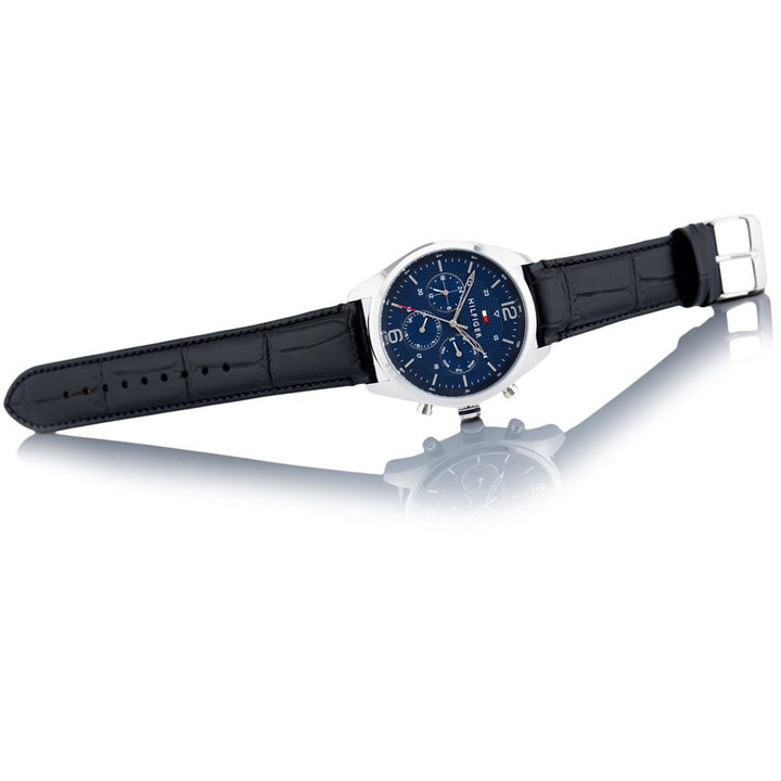 Tommy Hilfiger Black Leather Navy Dial Multi-function Men's Watch - 1791182