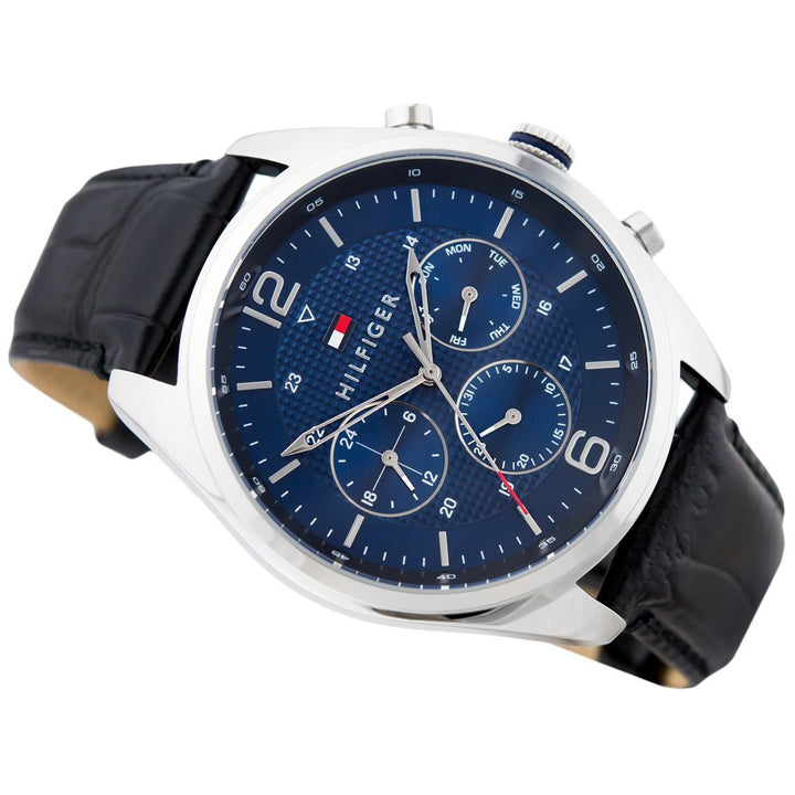 Tommy Hilfiger Black Leather Navy Dial Multi-function Men's Watch - 1791182