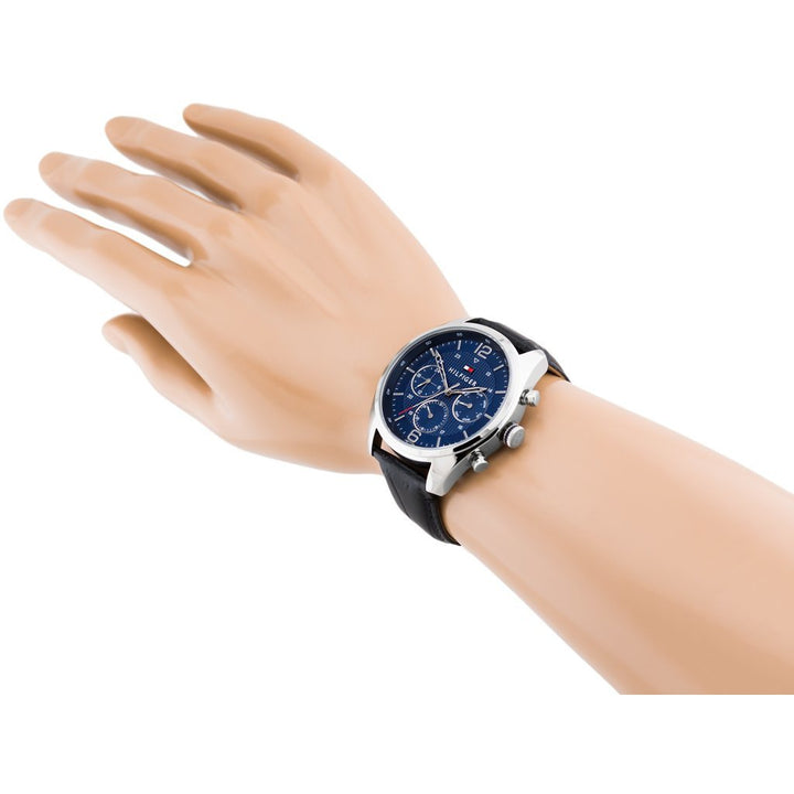 Tommy Hilfiger Black Leather Navy Dial Multi-function Men's Watch - 1791182