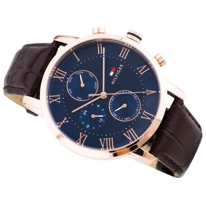 Tommy Hilfiger Brown Leather Blue Dial Men's Multi-function Watch - 1791399