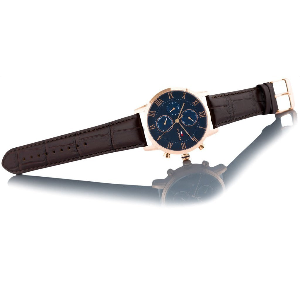Tommy Hilfiger Brown Leather Blue Dial Men's Multi-function Watch - 1791399