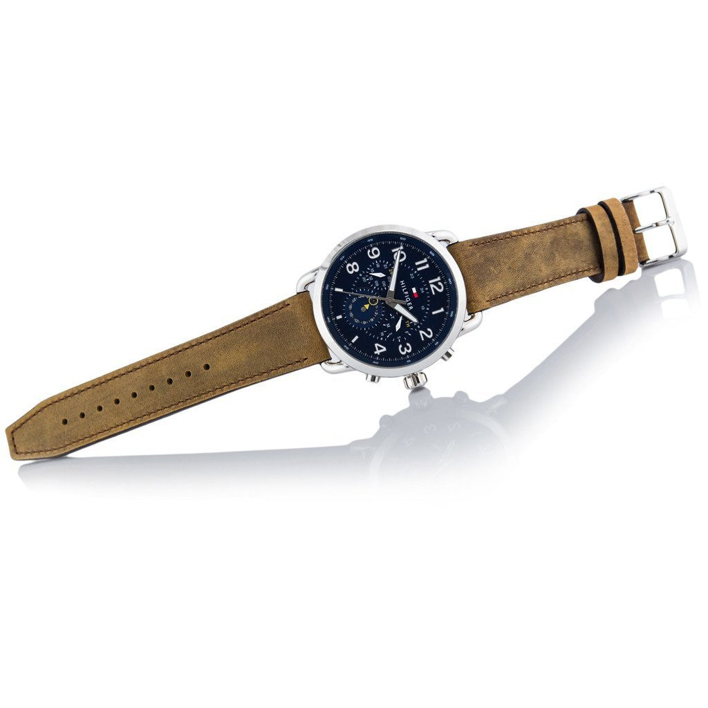 Tommy Hilfiger Brown Leather Navy Dial Multi-function Men's Watch - 1791424