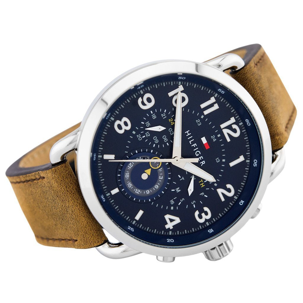 Tommy Hilfiger Brown Leather Navy Dial Multi-function Men's Watch - 1791424