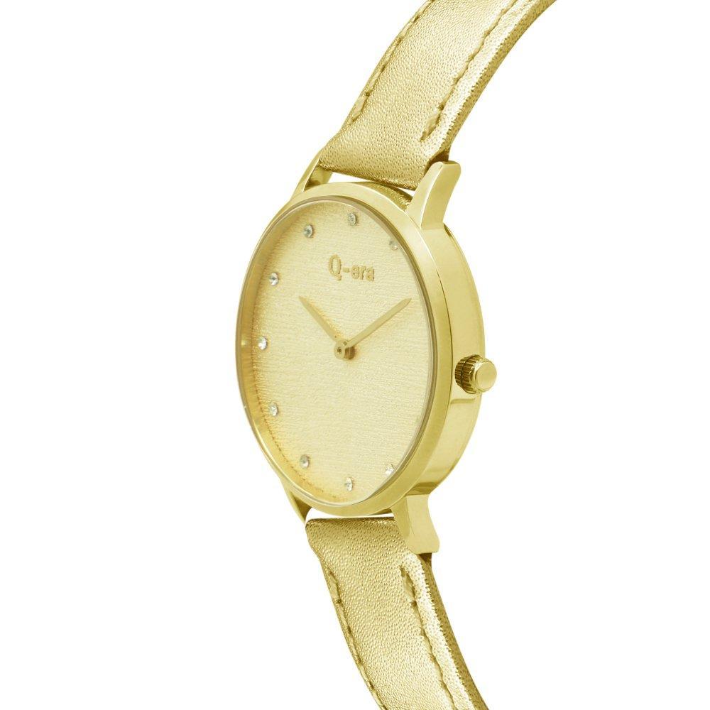 Q-era Metallic Gold Leather Women's Watch - QV2801-91