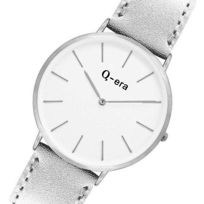 Q-era Metallic Silver Leather Women's Watch - QV2804-9