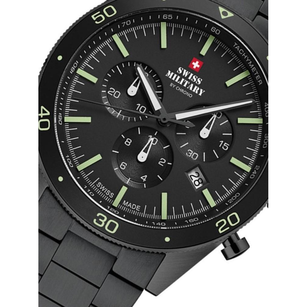 Swiss Military Black Steel Chrono Men's Watch - SM34079.03