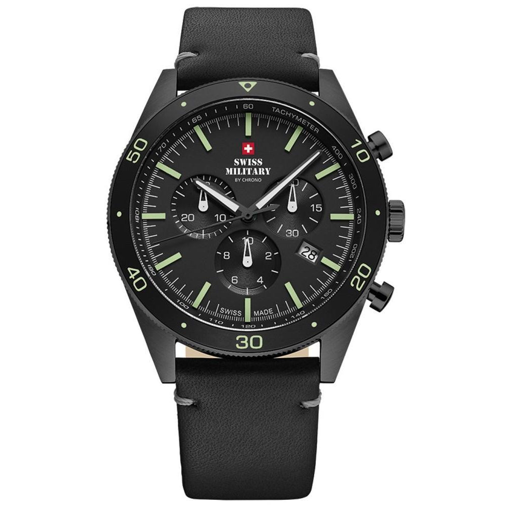 Swiss Military Black Leather Chrono Men's Watch - SM34079.08