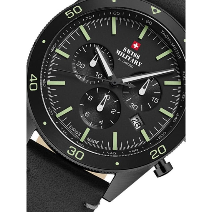 Swiss Military Black Leather Chrono Men's Watch - SM34079.08
