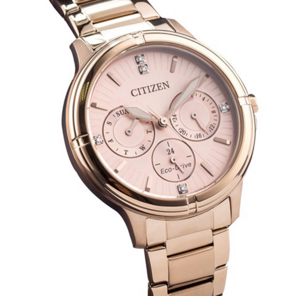 Citizen Ladies Dress Eco-Drive Rose Gold Stainless Steel Multi-Function Watch - FD2033-52W